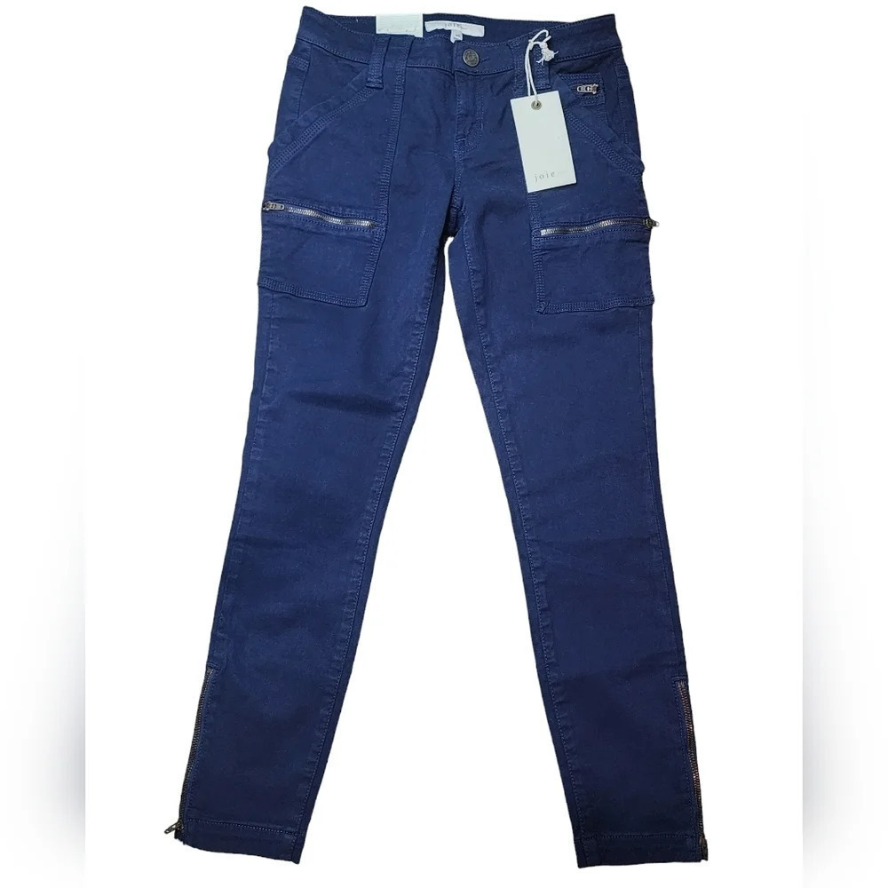 Joie Womens size 26 Park Skinny Utility Cargo Pants Dark Navy Blue Ankle Zippers